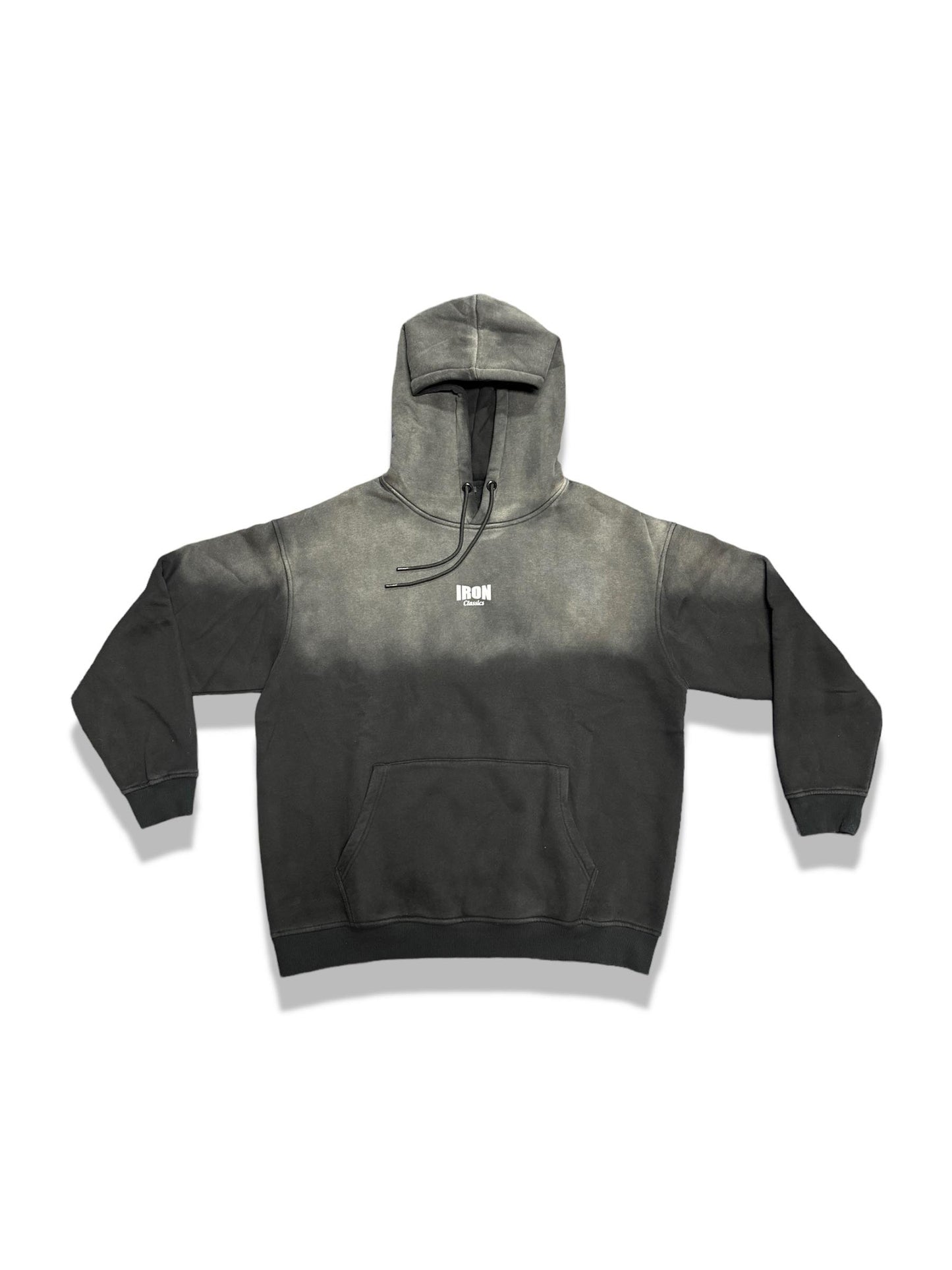 BLACK HALF AND HALF ACID WASH OVERSIZED HOODIE - SMALL IC LOGO