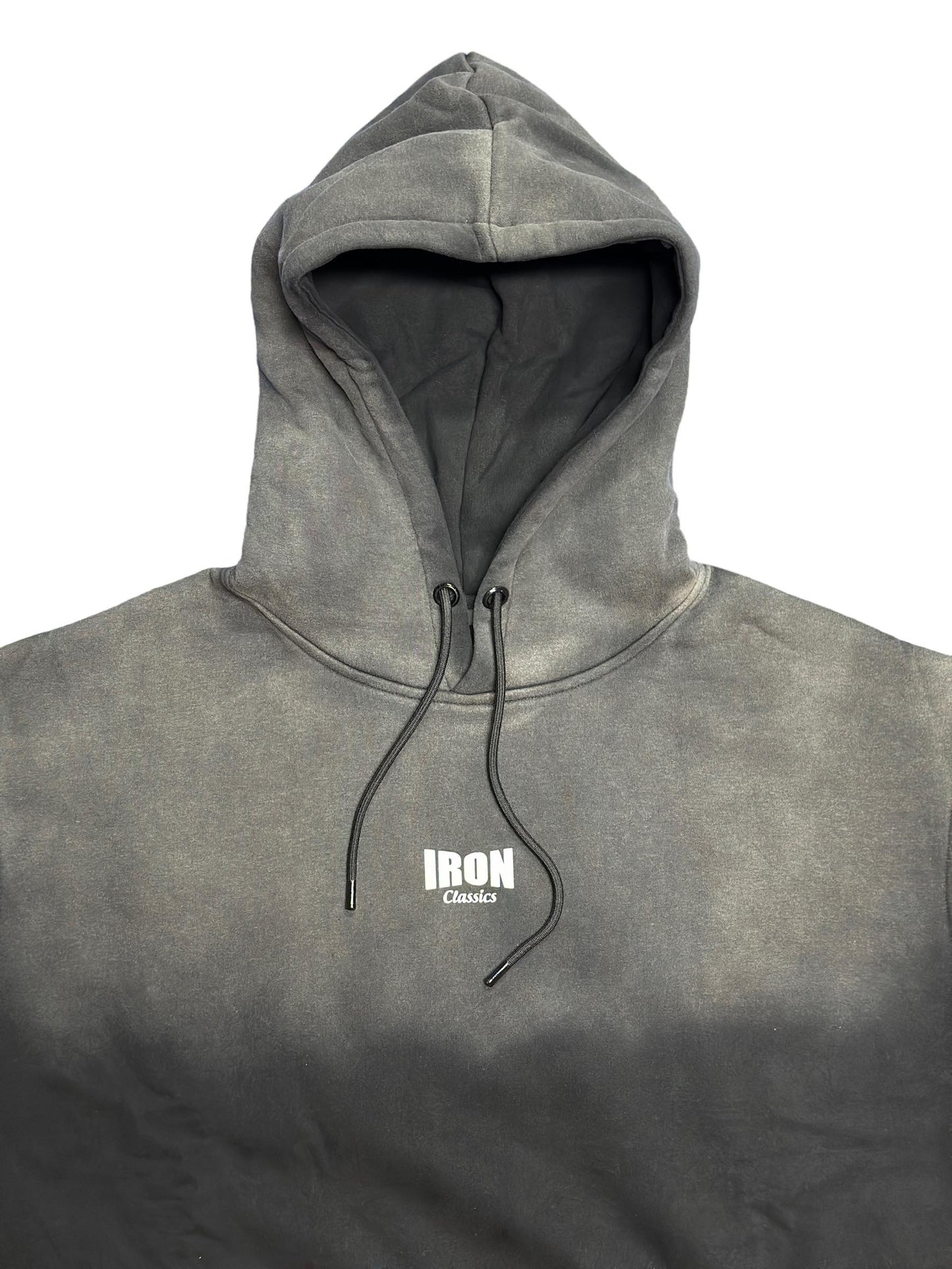 BLACK HALF AND HALF ACID WASH OVERSIZED HOODIE - SMALL IC LOGO