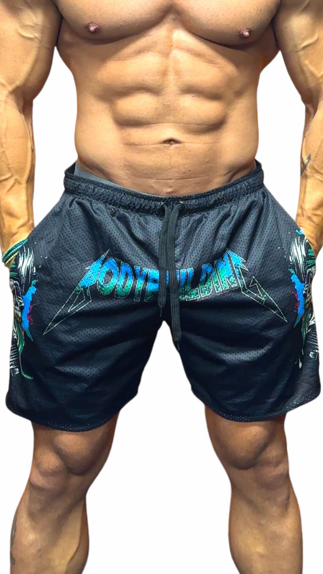 MESH 5" SHORTS - BLEU NEON METALLICA LOGO