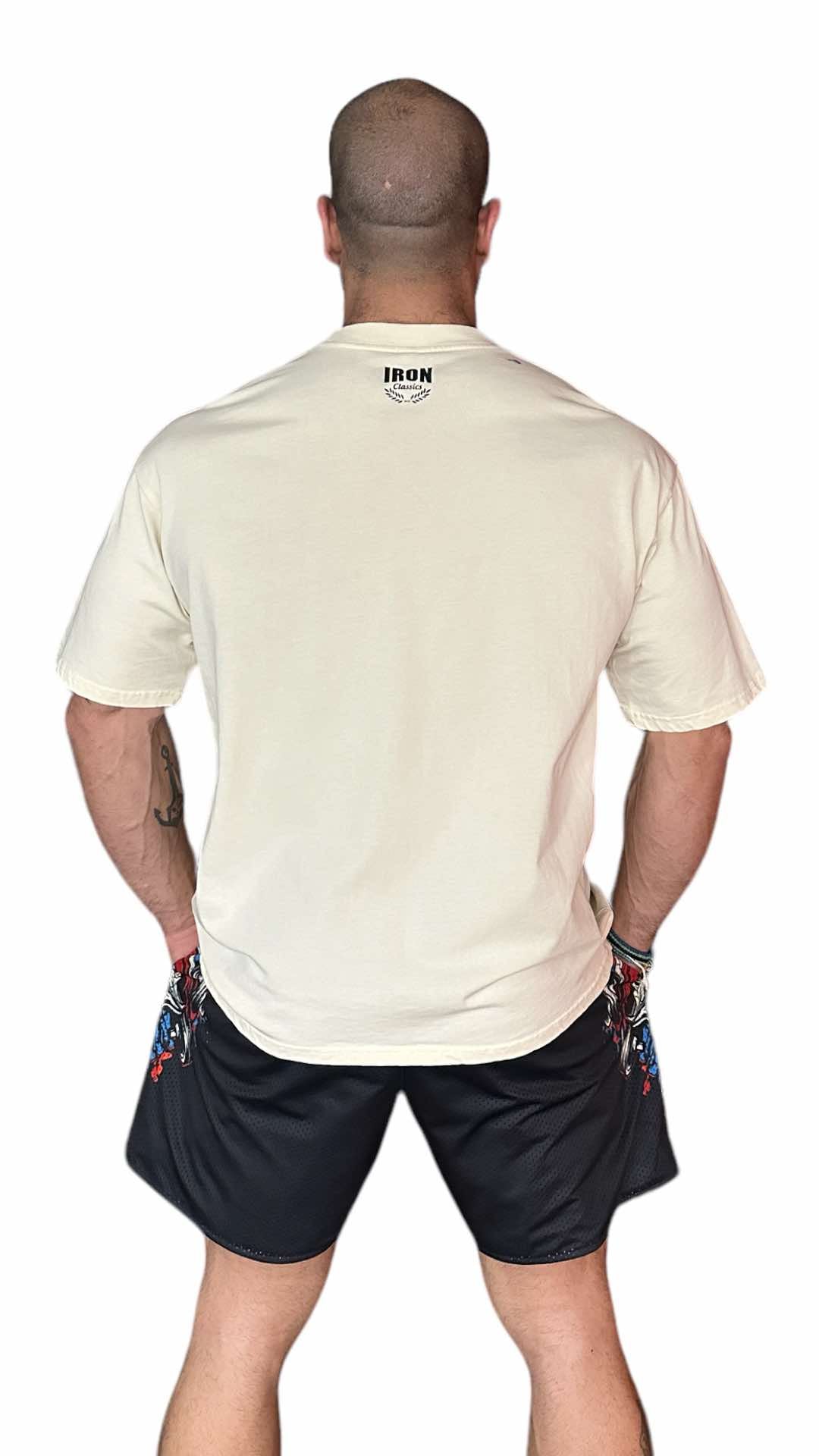 BEIGE RELAX FIT TEE - ORANGE METALICA LOGO