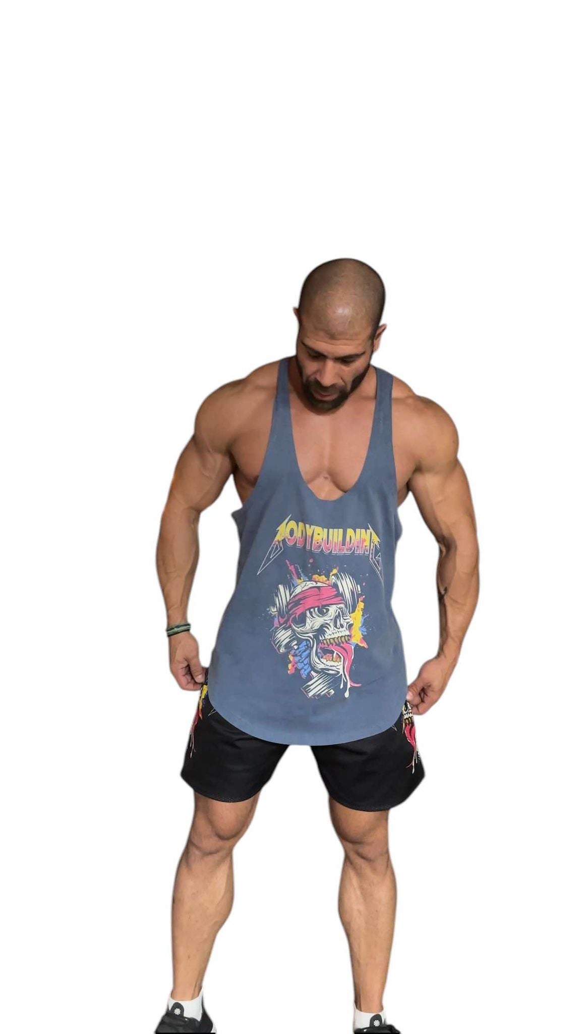 LIGHT BLEU ACID WASH TANK TOP - PINK METALLICA LOGO