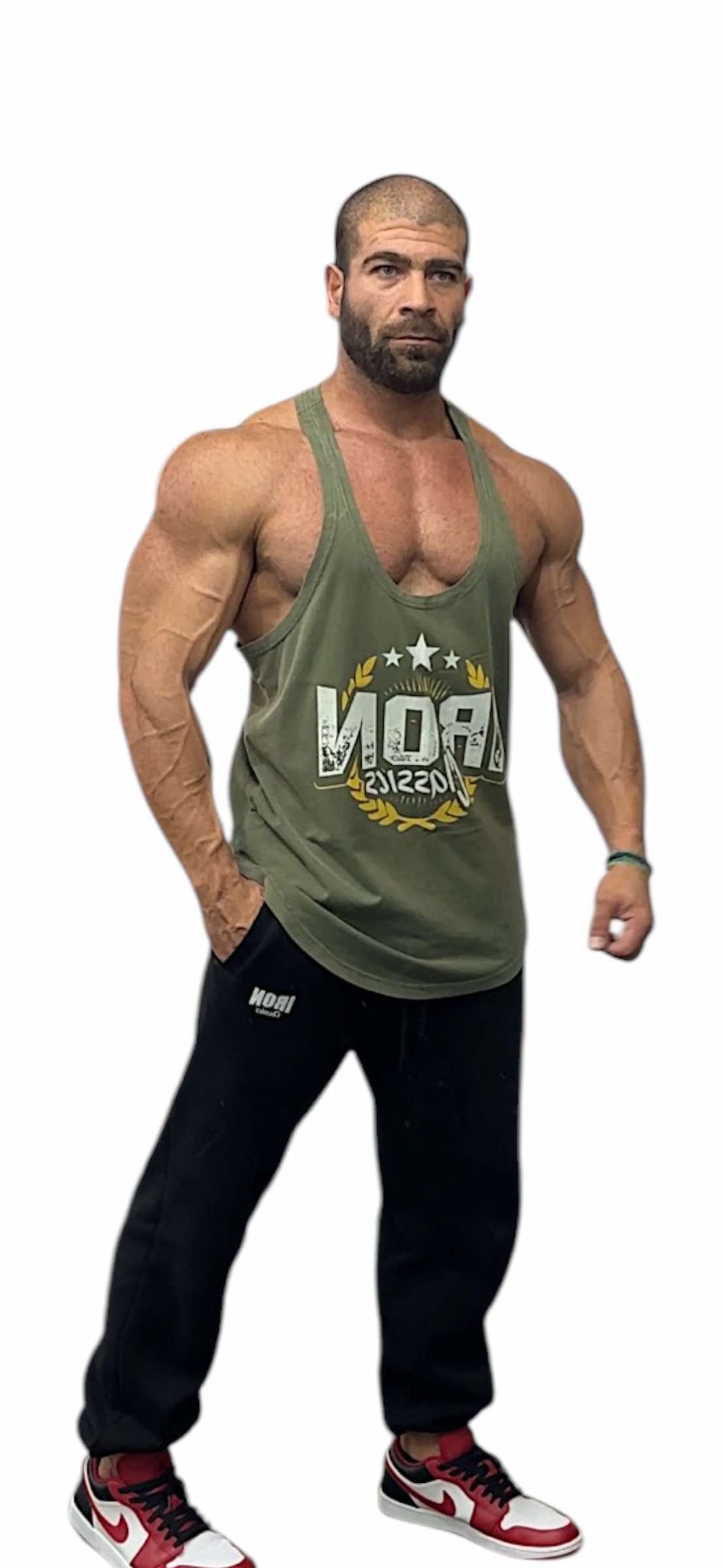 MILITARY GREEN ACID WASH TANK TOP - IC YELLOW LOGO