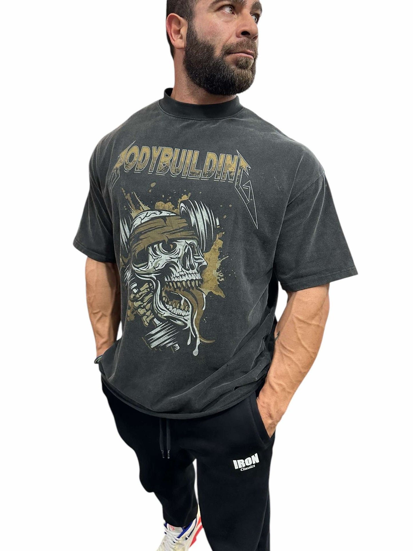 ACID WASH OVERSIZED TEE - BROWN METALLICA LOGO