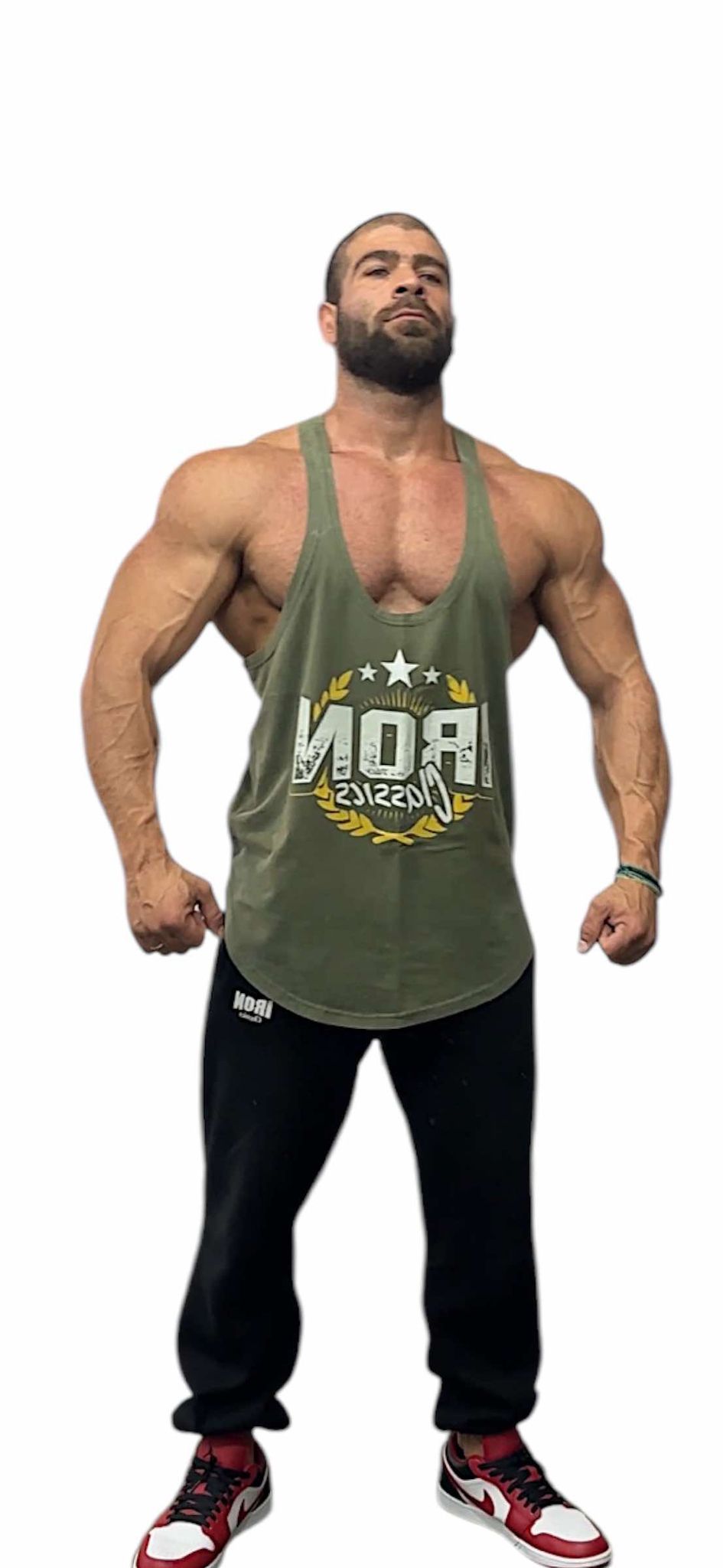MILITARY GREEN ACID WASH TANK TOP - IC YELLOW LOGO