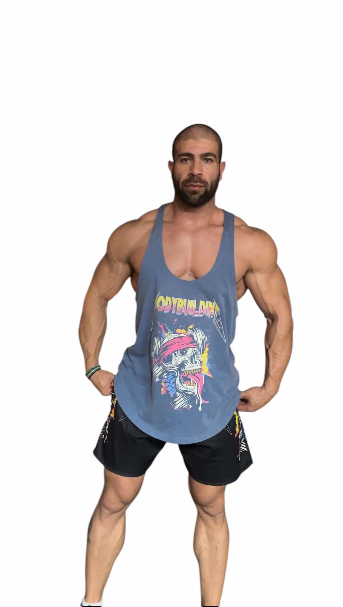 LIGHT BLEU ACID WASH TANK TOP - PINK METALLICA LOGO