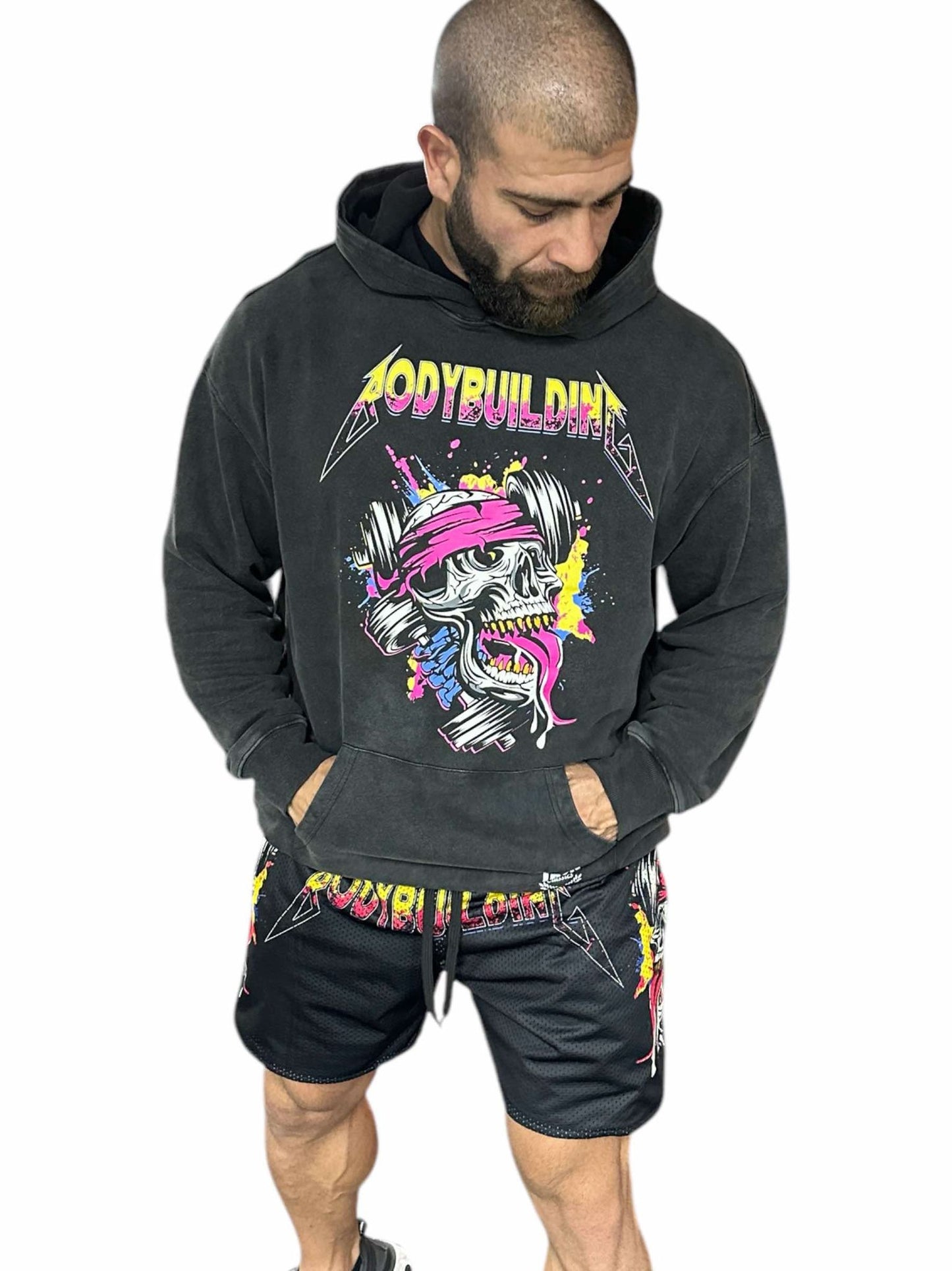 ACID WASH FRENCH TERRY HOODIE - PINK METALLICA LOGO