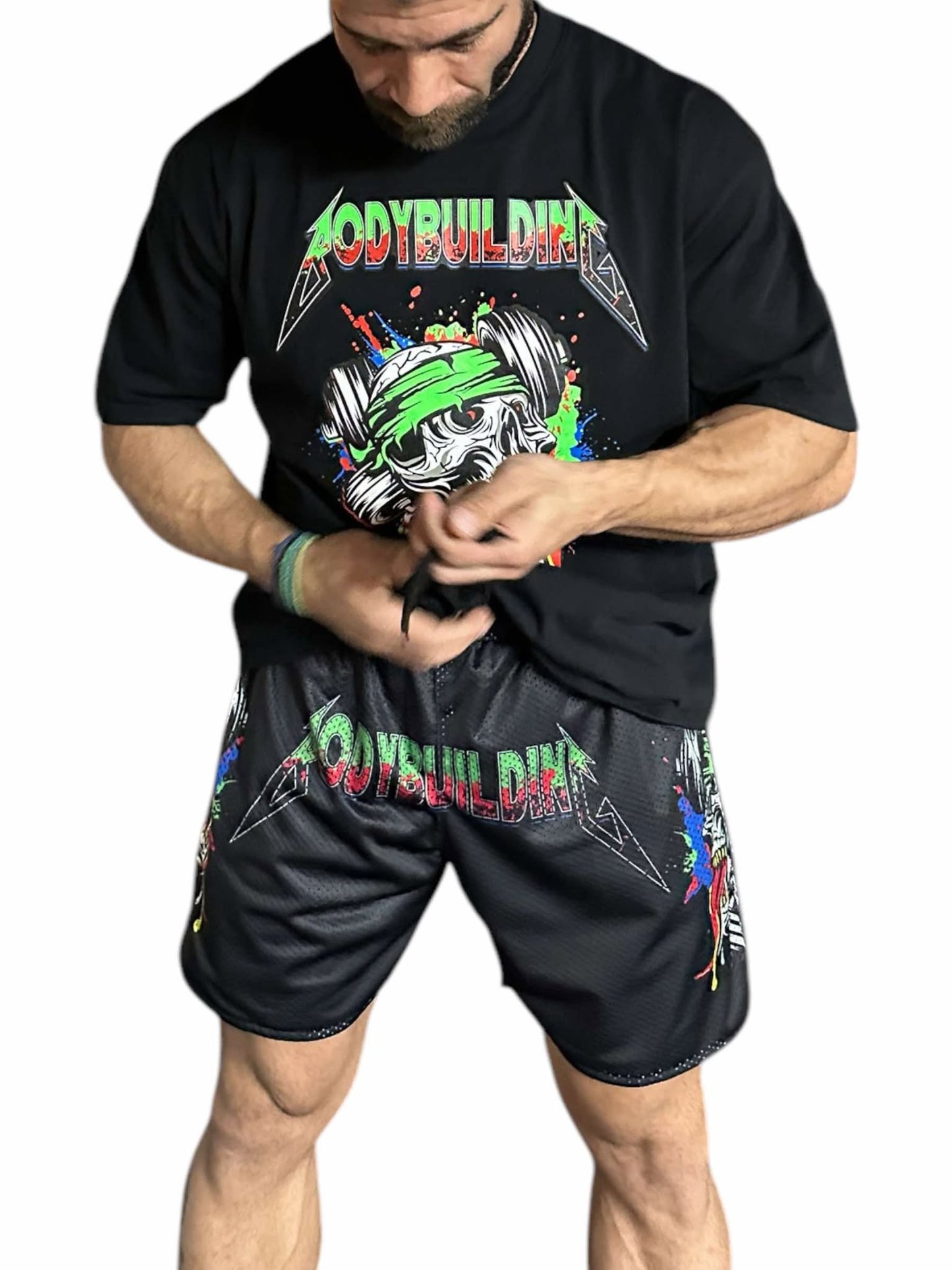 MESH 5" SHORTS - GREEN NEON METALLICA LOGO