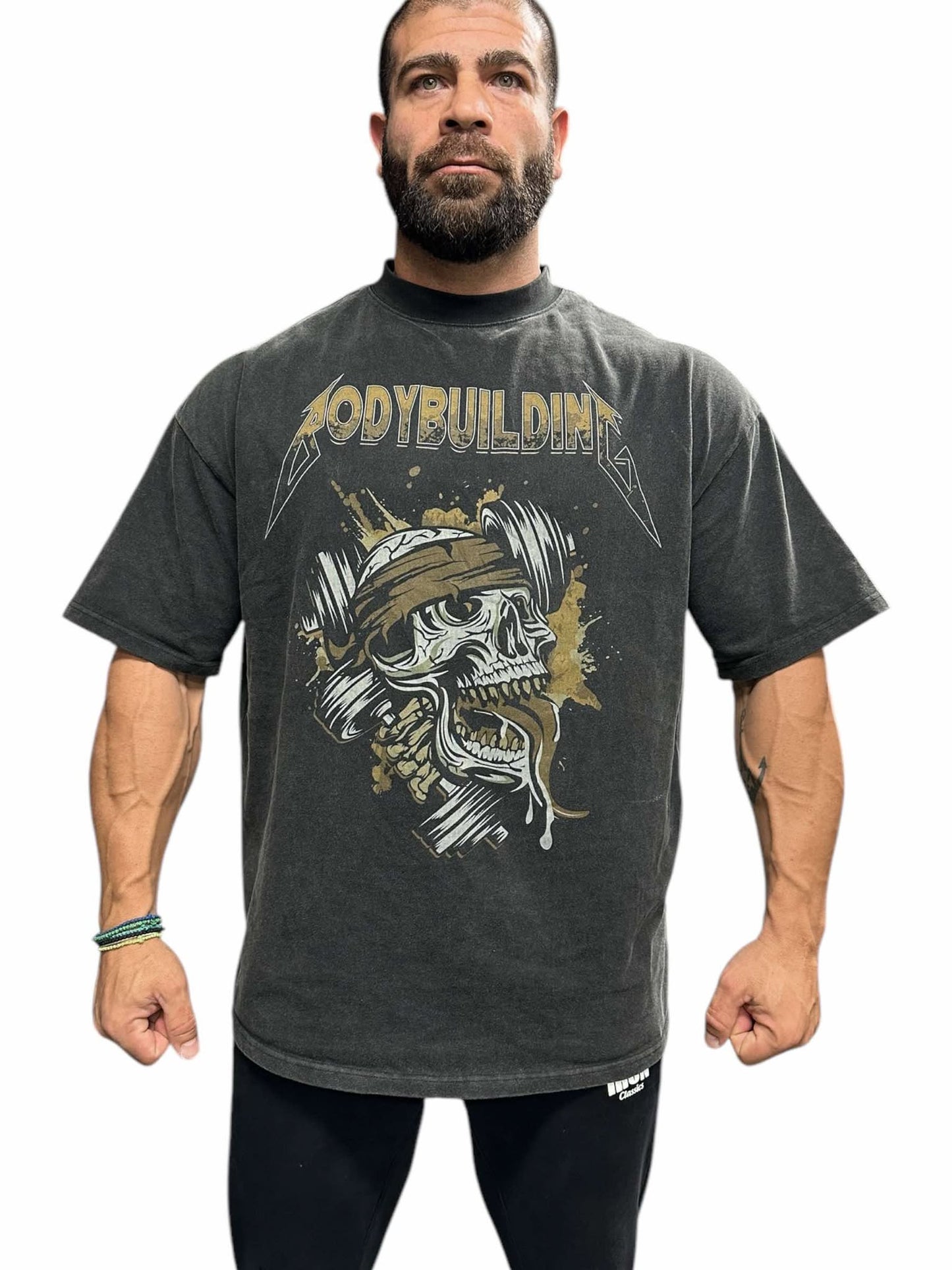 ACID WASH OVERSIZED TEE - BROWN METALLICA LOGO