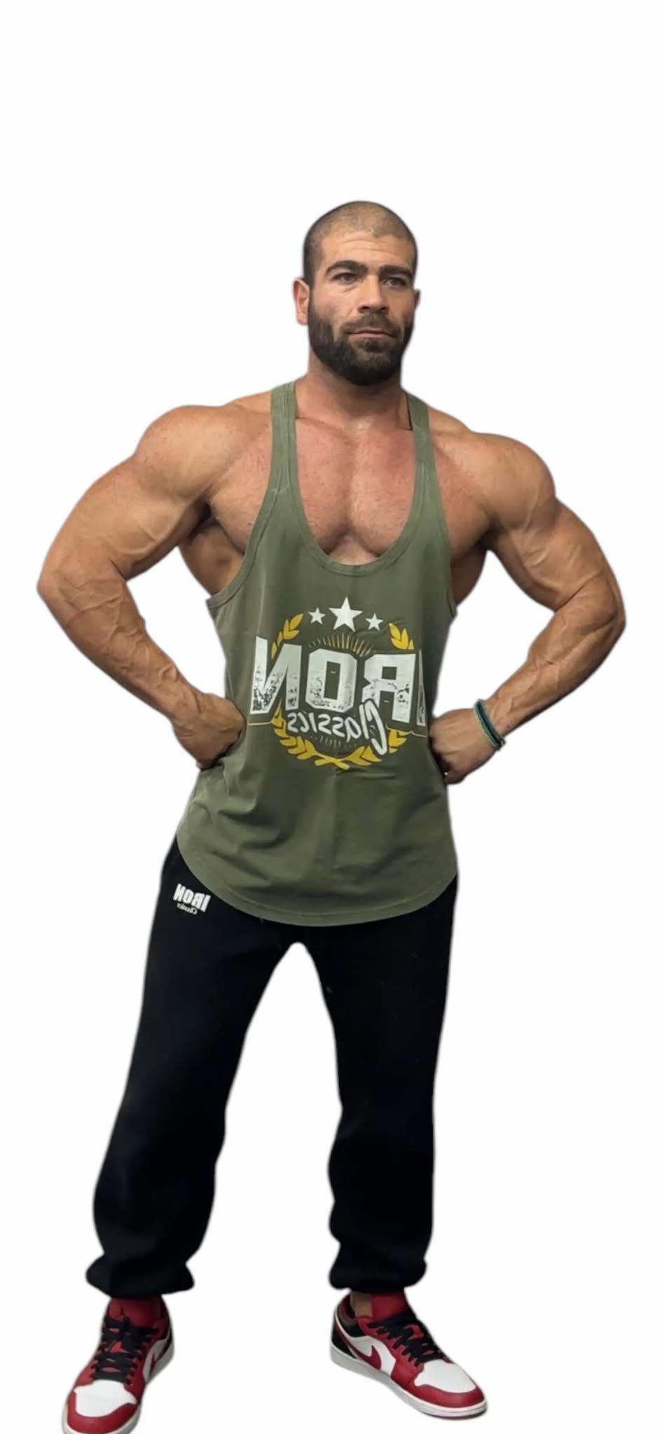MILITARY GREEN ACID WASH TANK TOP - IC YELLOW LOGO