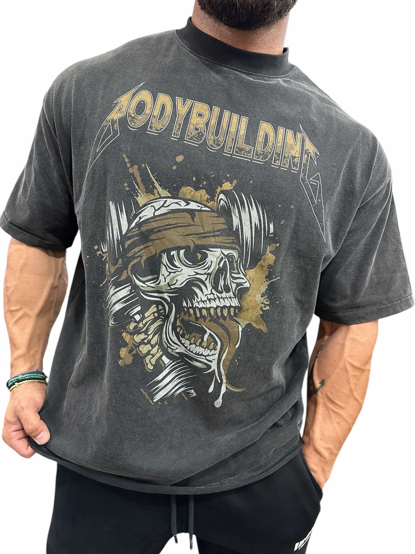 ACID WASH OVERSIZED TEE - BROWN METALLICA LOGO