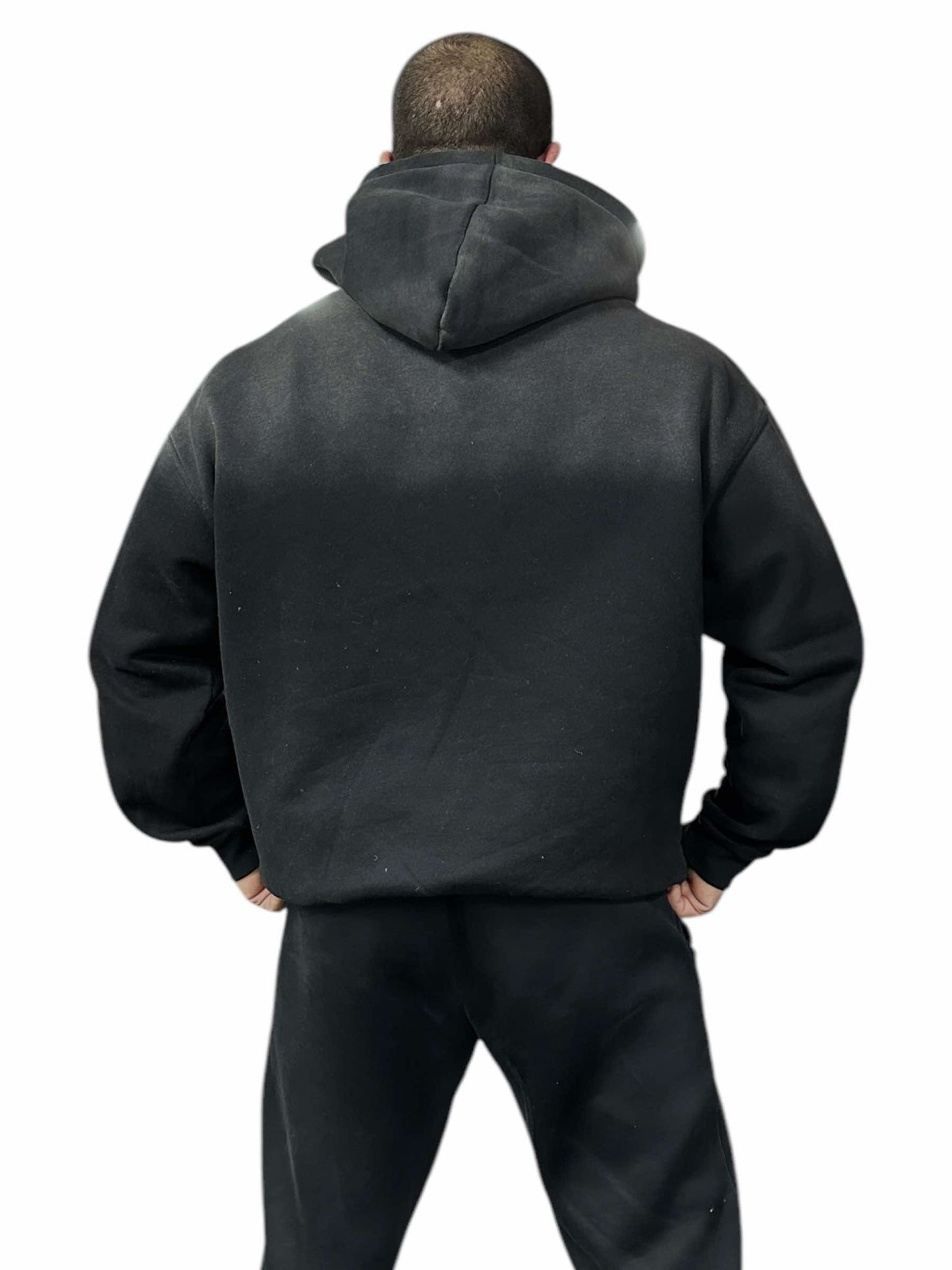 BLACK HALF AND HALF ACID WASH OVERSIZED HOODIE - SMALL IC LOGO