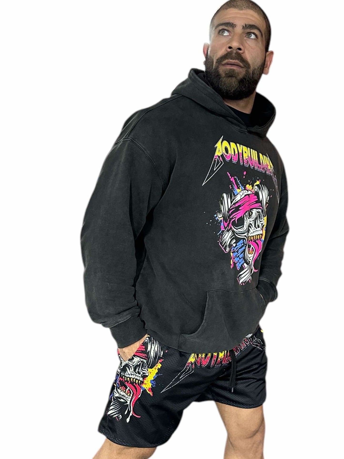 ACID WASH FRENCH TERRY HOODIE - PINK METALLICA LOGO