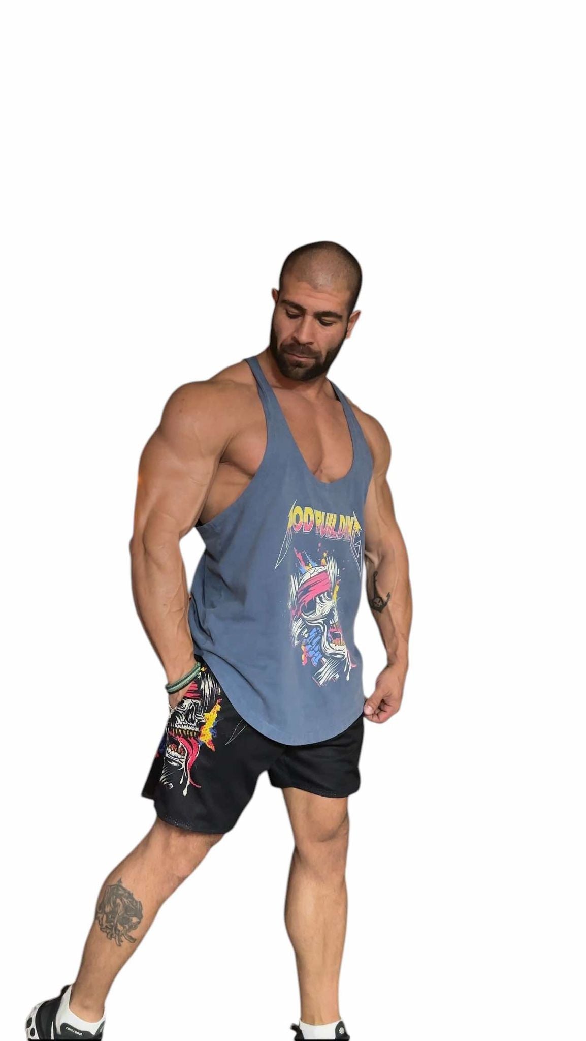 LIGHT BLEU ACID WASH TANK TOP - PINK METALLICA LOGO