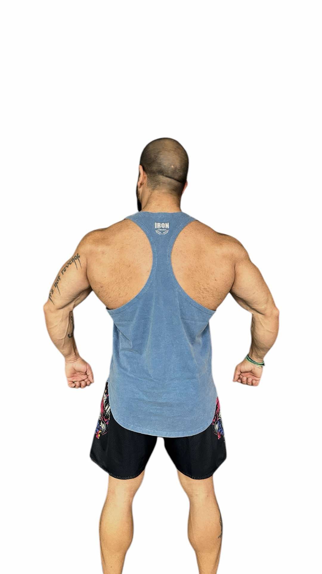 LIGHT BLEU ACID WASH TANK TOP - PINK METALLICA LOGO