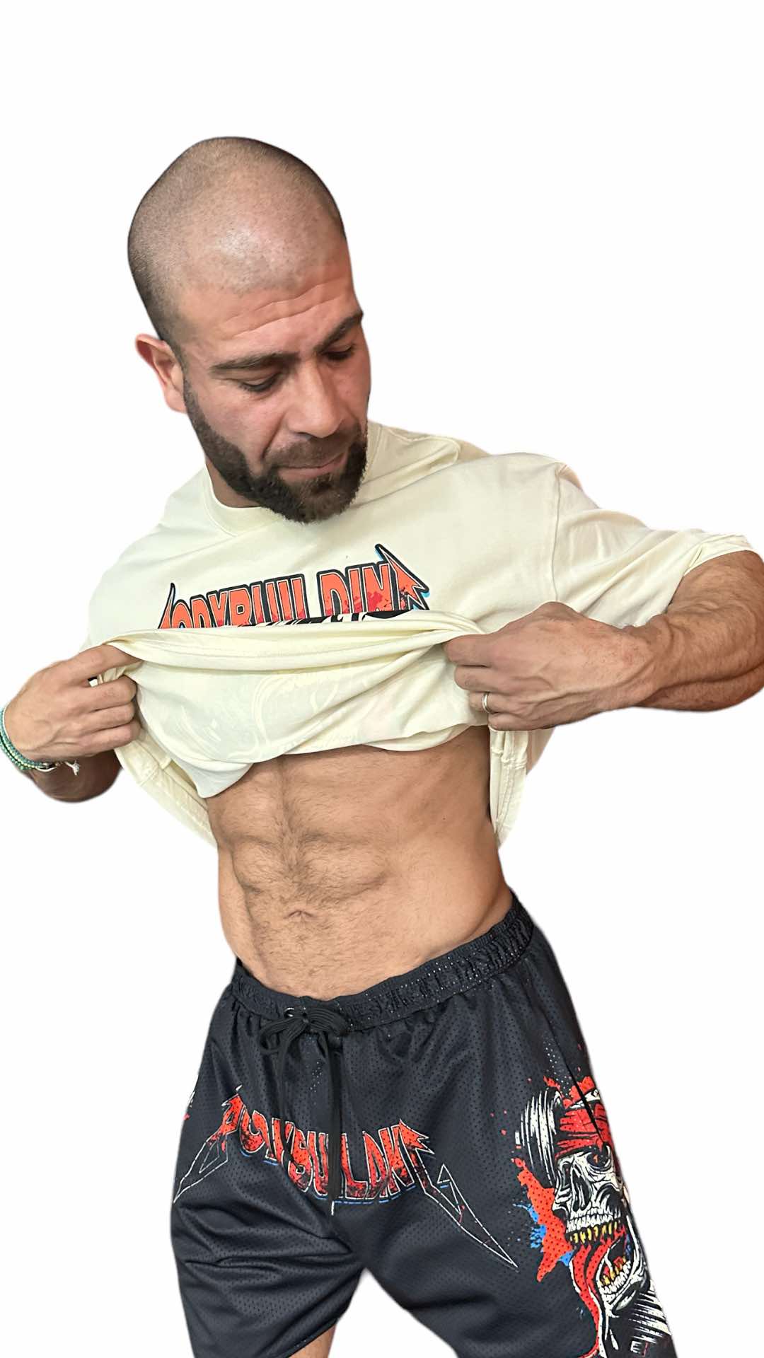 BEIGE RELAX FIT TEE - ORANGE METALICA LOGO