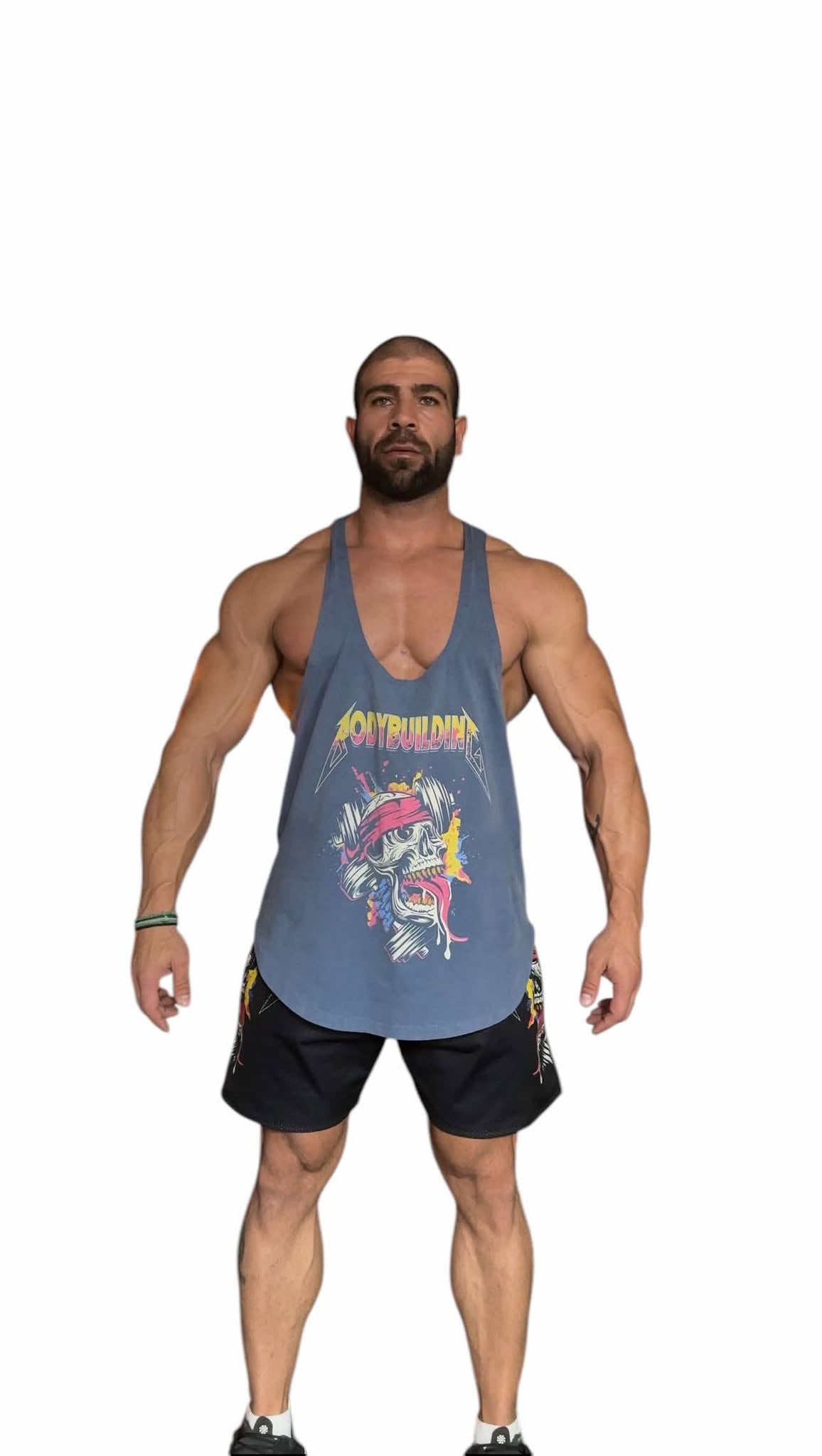 LIGHT BLEU ACID WASH TANK TOP - PINK METALLICA LOGO