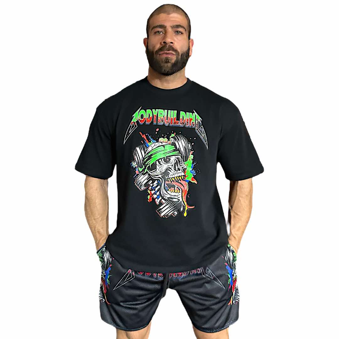 BLACK RELAX FIT TEE - GREEN NEON METALLICA LOCO