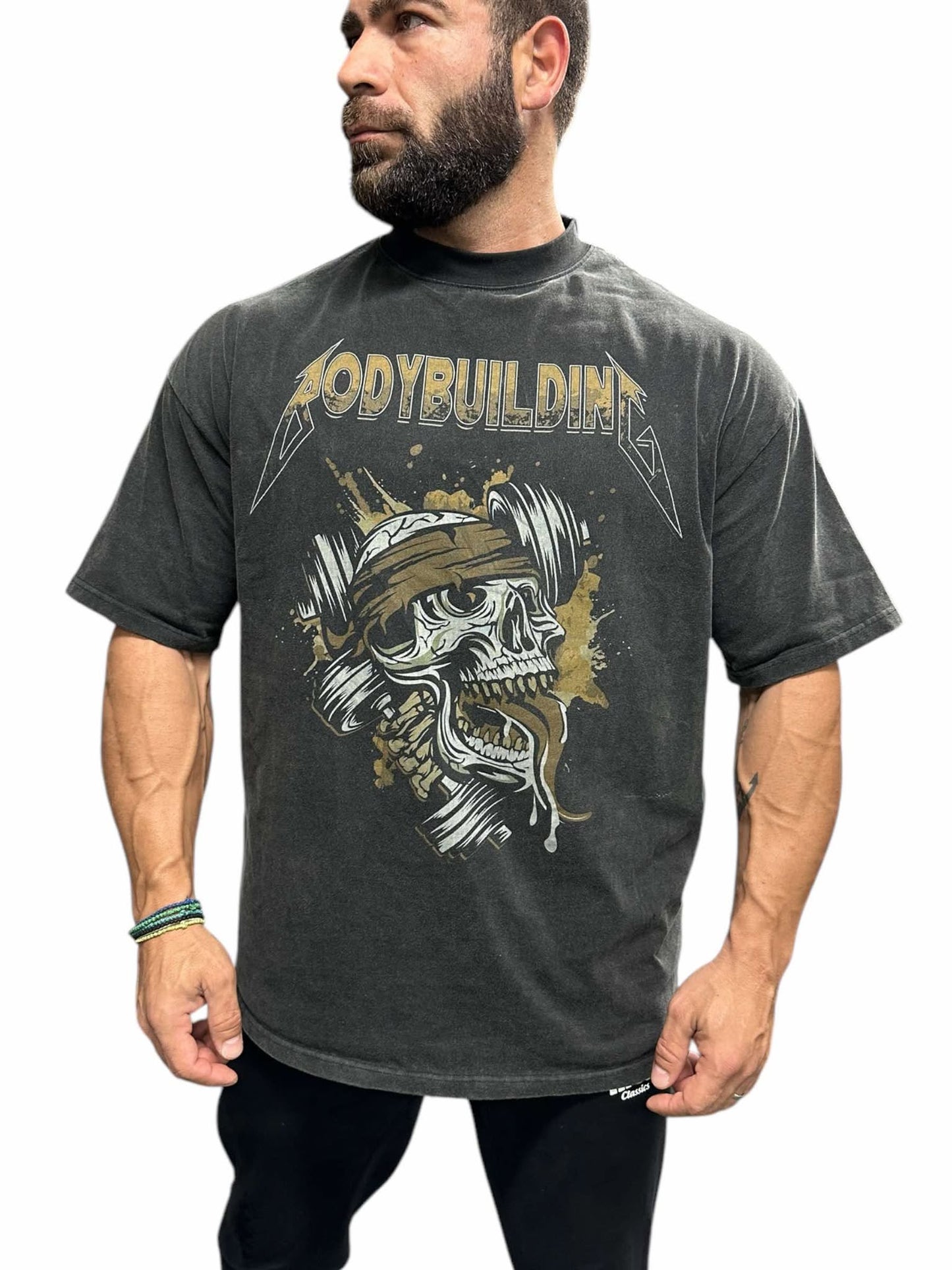 ACID WASH OVERSIZED TEE - BROWN METALLICA LOGO