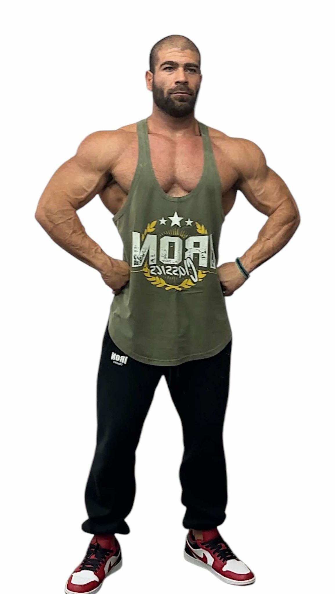 MILITARY GREEN ACID WASH TANK TOP - IC YELLOW LOGO