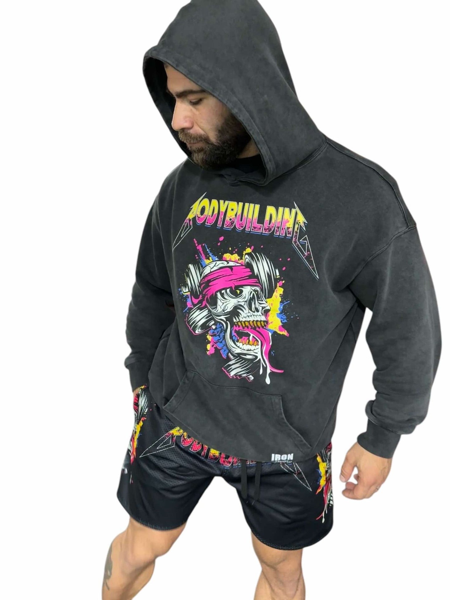 ACID WASH FRENCH TERRY HOODIE - PINK METALLICA LOGO