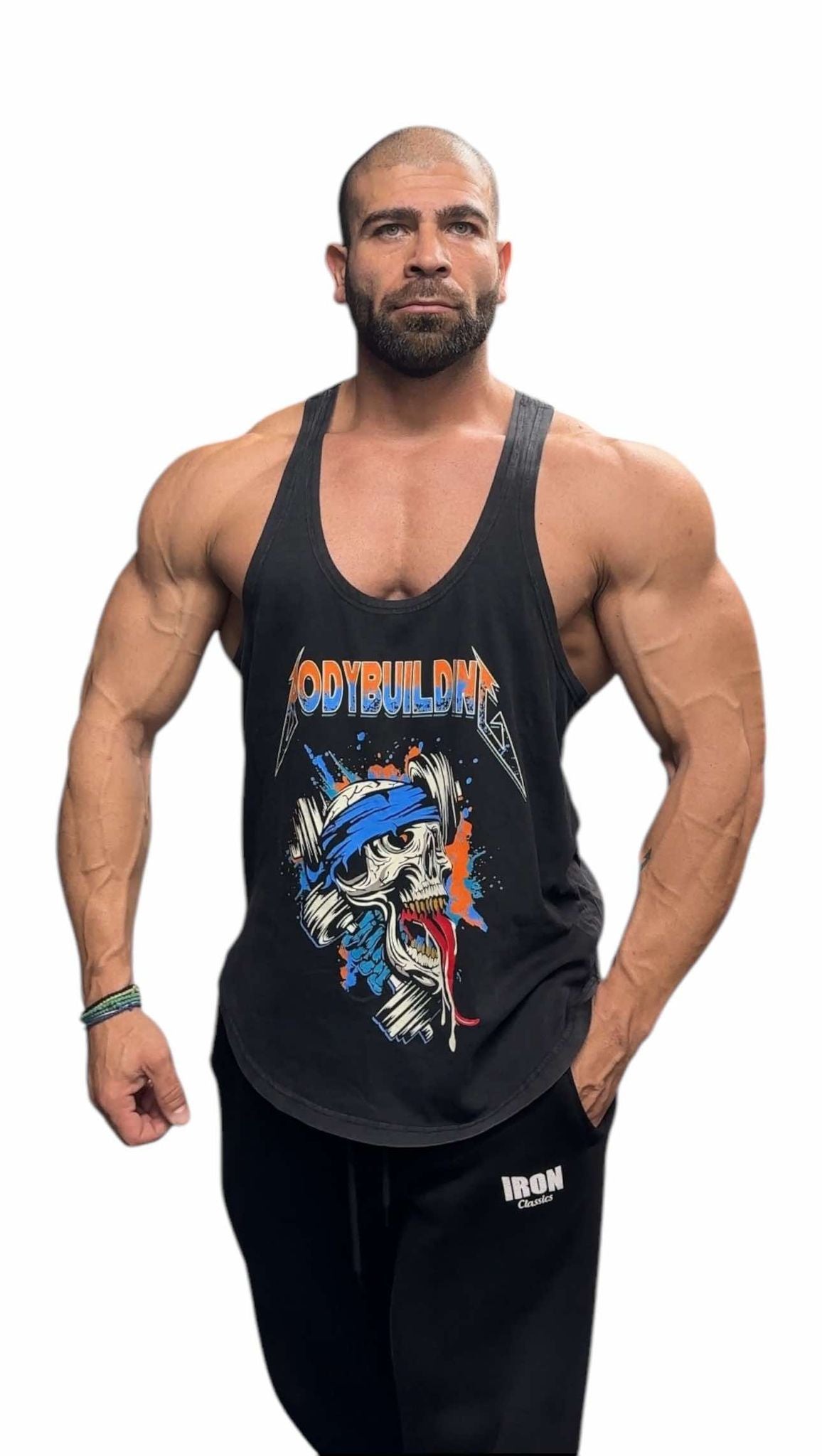 BLACK ACID WASH TANK TOP - ORANGE METALLICA LOGO