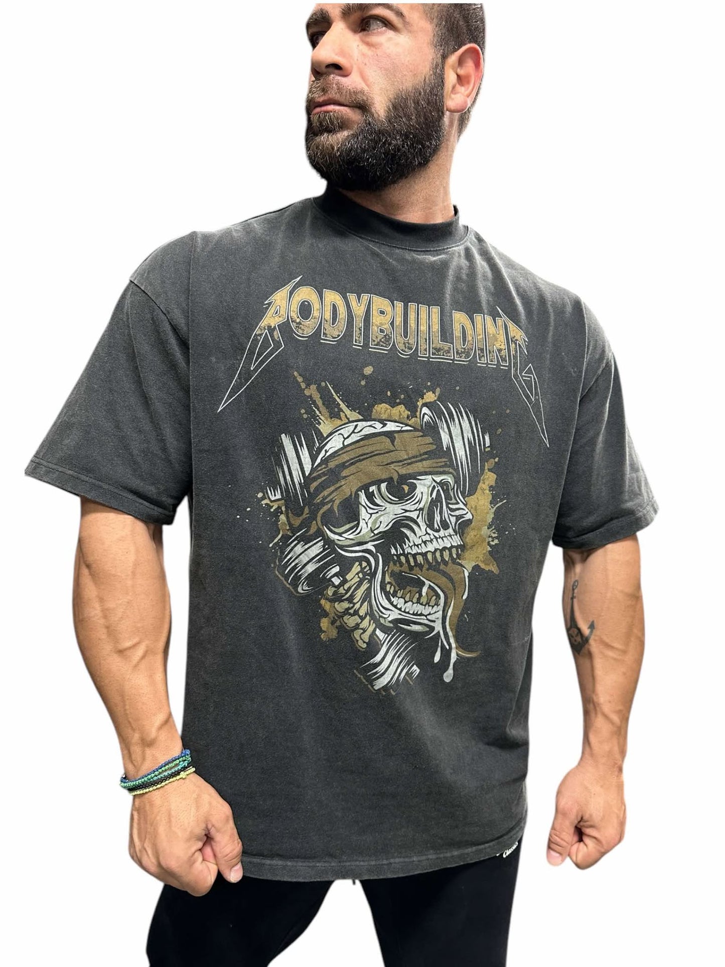 ACID WASH OVERSIZED TEE - BROWN METALLICA LOGO