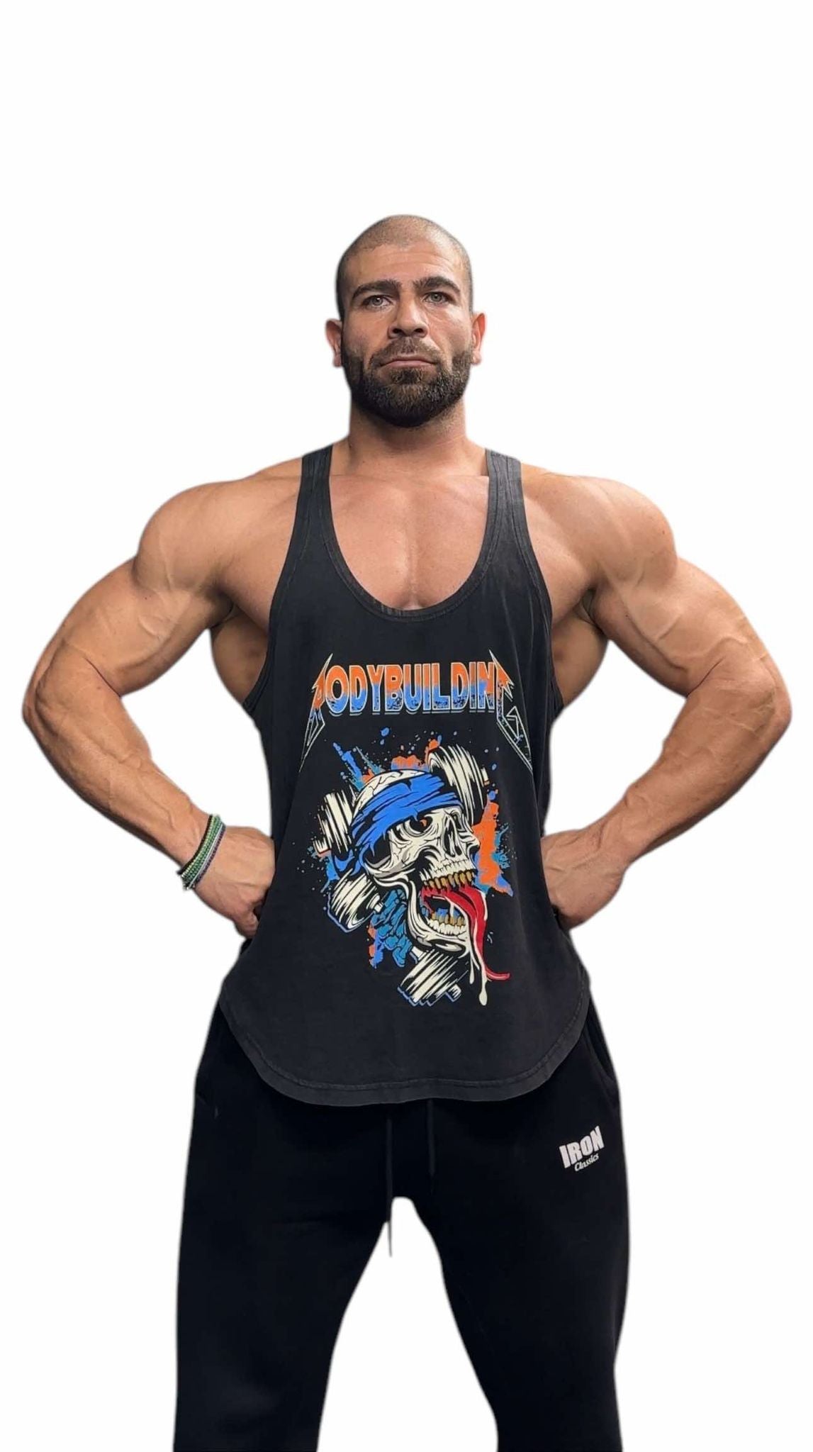 BLACK ACID WASH TANK TOP - ORANGE METALLICA LOGO