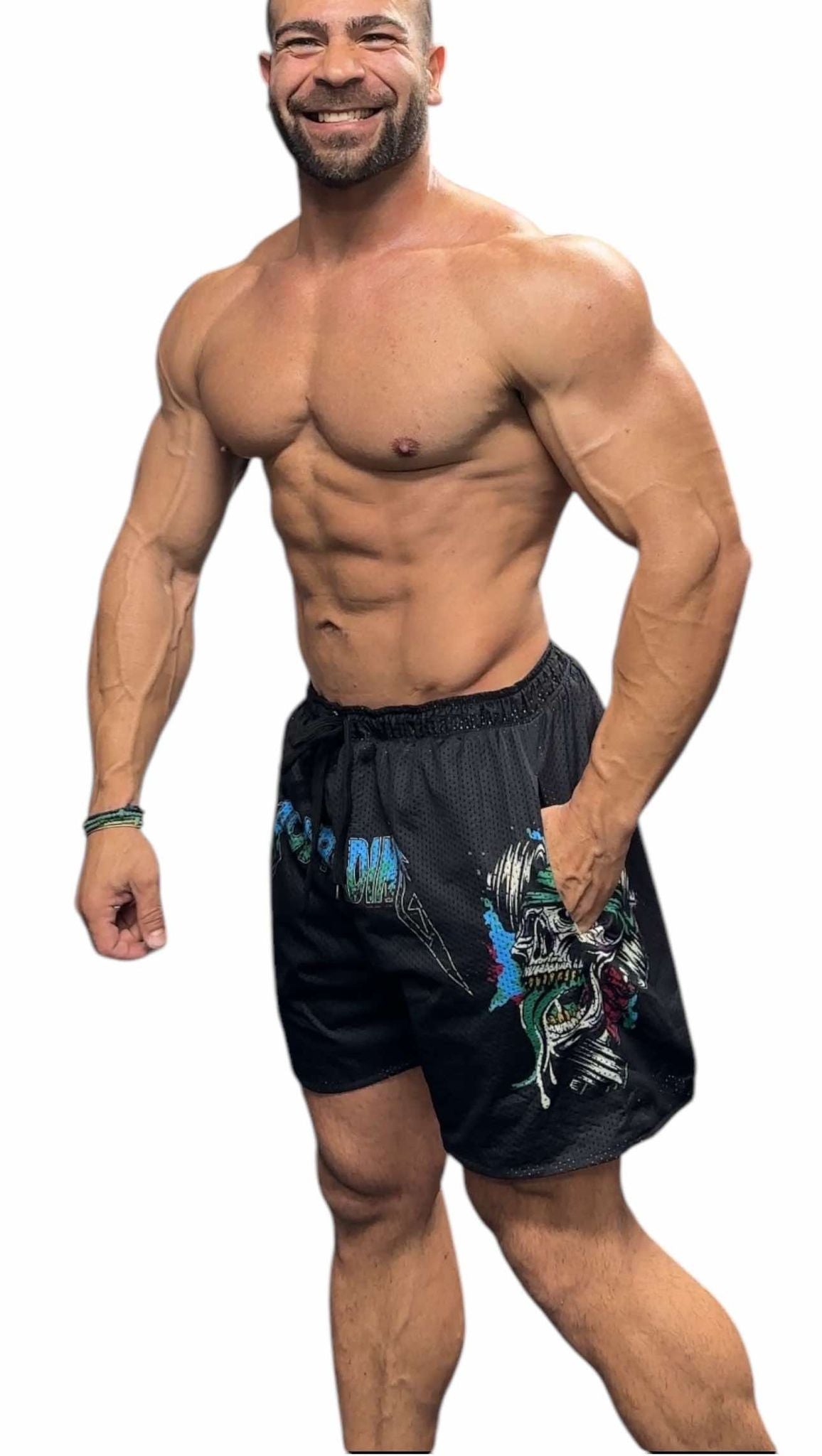 MESH 5" SHORTS - BLEU NEON METALLICA LOGO
