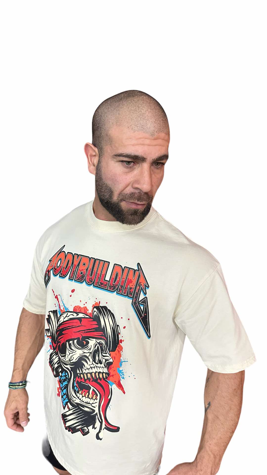 BEIGE RELAX FIT TEE - ORANGE METALICA LOGO