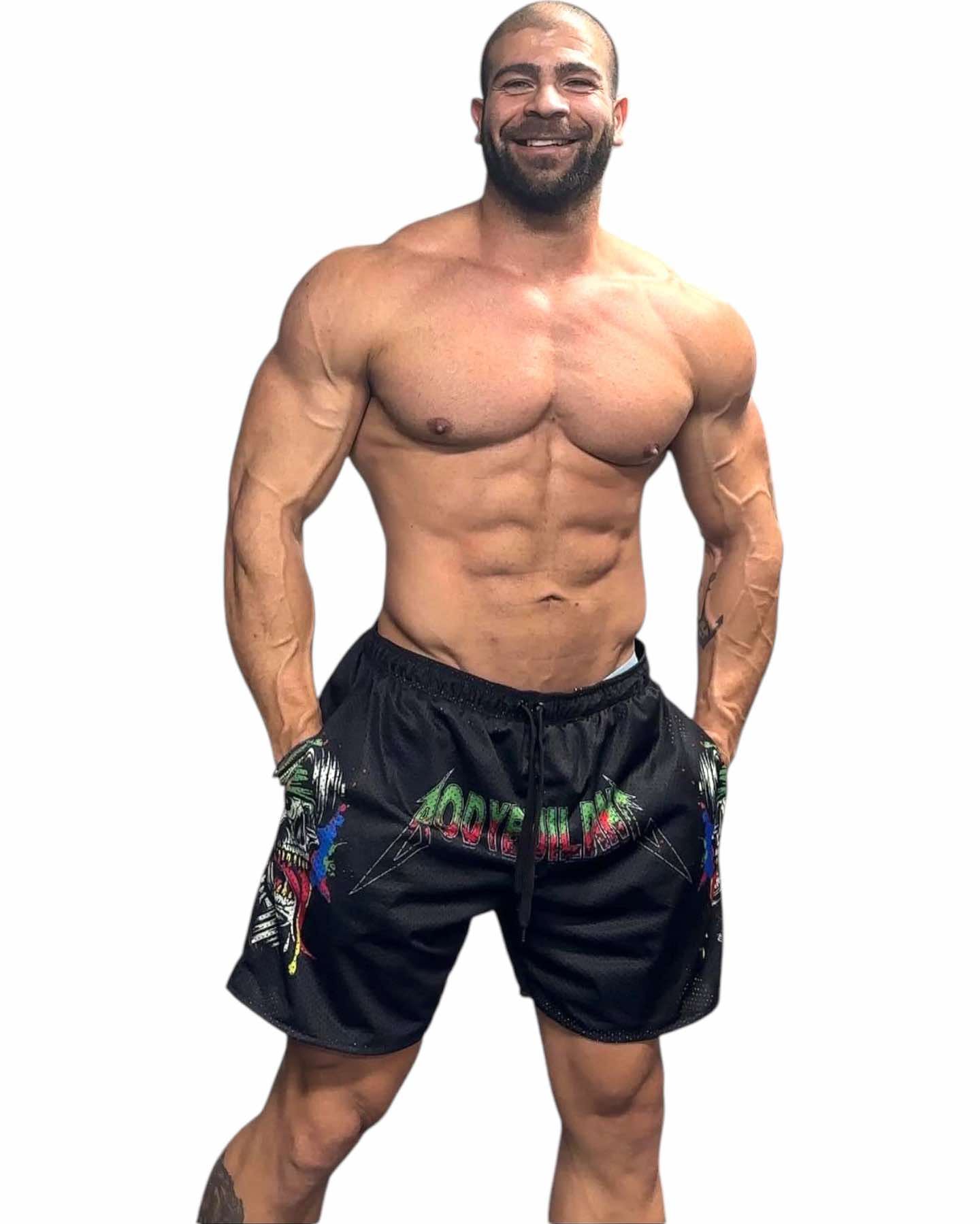 MESH 5" SHORTS - GREEN NEON METALLICA LOGO