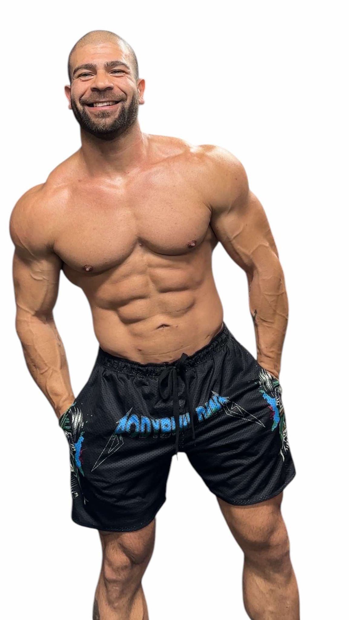 MESH 5" SHORTS - BLEU NEON METALLICA LOGO