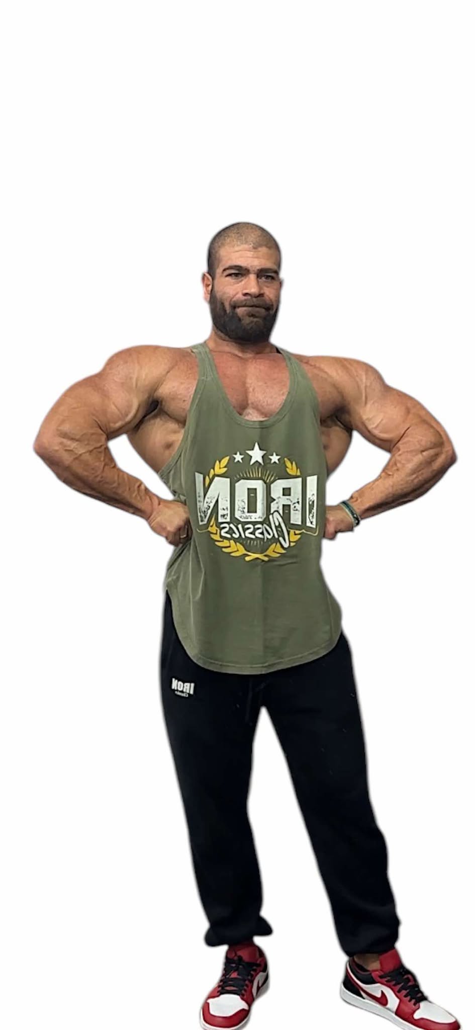 MILITARY GREEN ACID WASH TANK TOP - IC YELLOW LOGO