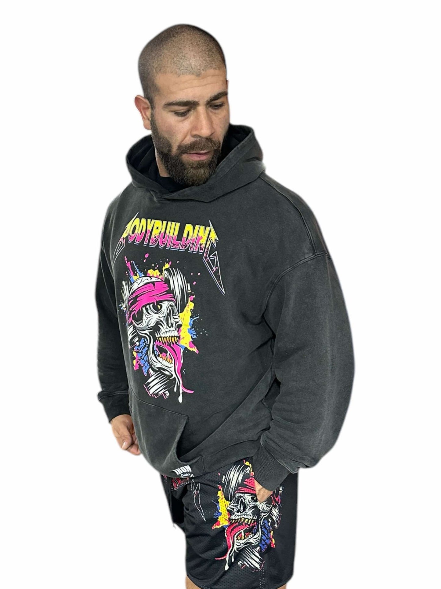 ACID WASH FRENCH TERRY HOODIE - PINK METALLICA LOGO