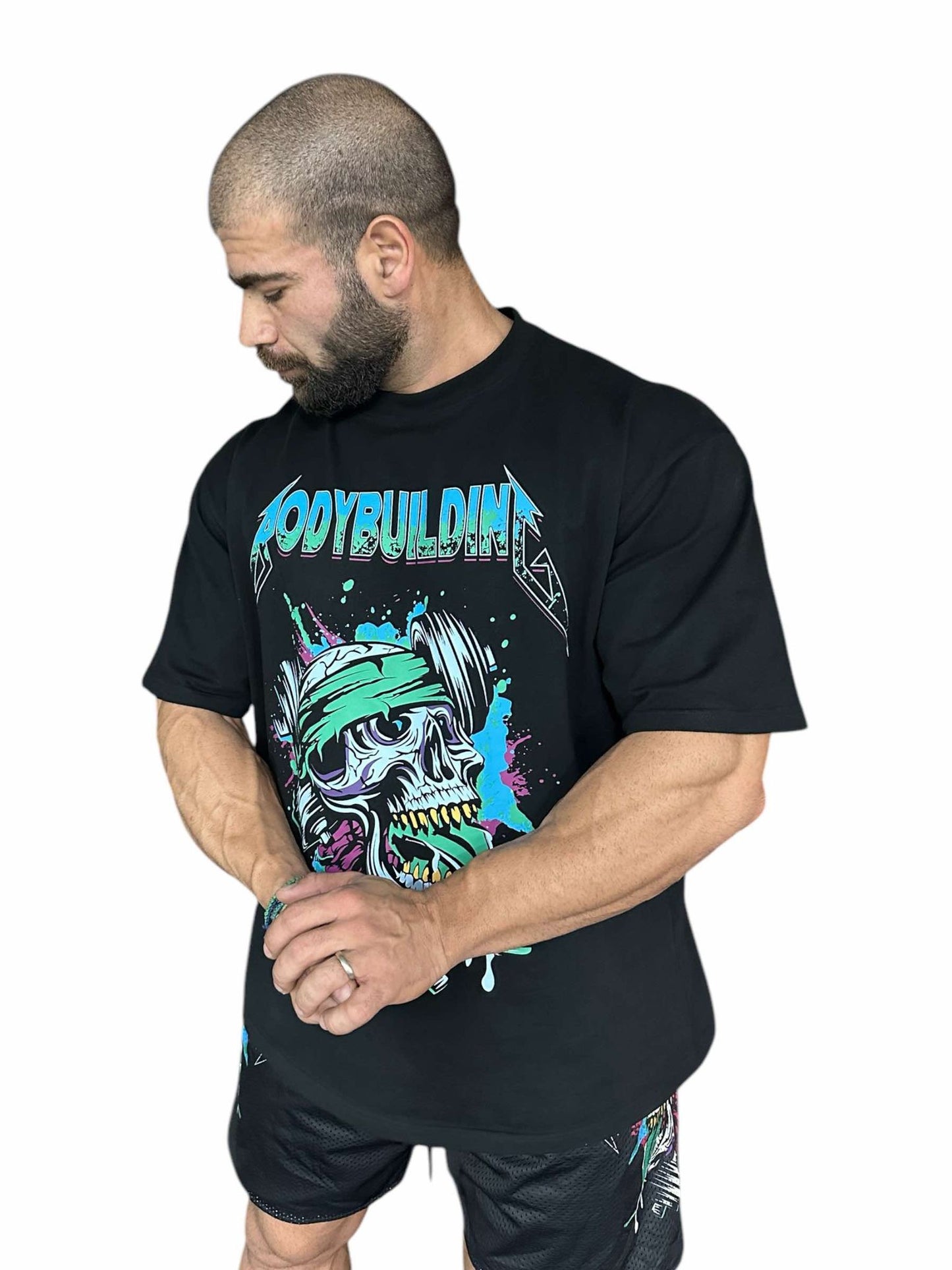 BLACK RELAX FIT TEE - BLEU NEON METALLICA LOGO